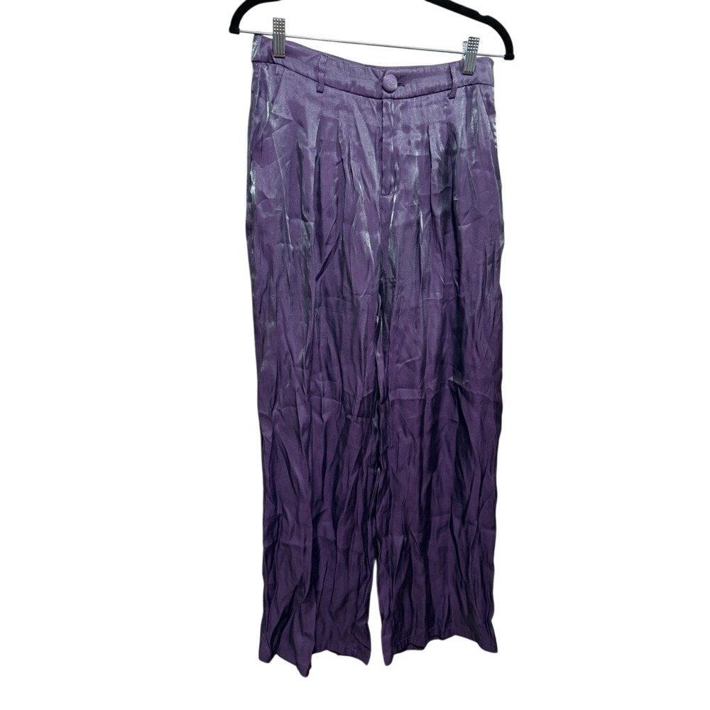 Cider Metallic purple Stitch Pocket Wide Leg Dress Pants women M fairy festival
